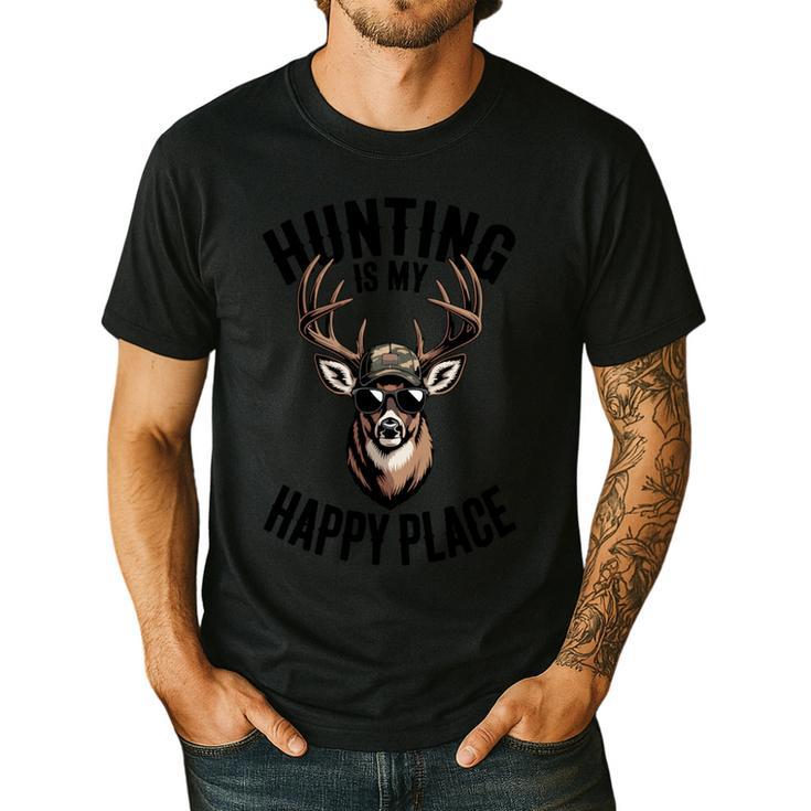 Camo Deer Hunting Is My Happy Place Dad Hunter Men's Casual T-Shirt