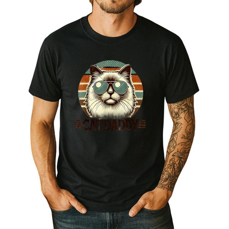 Cat Daddy Cool Ragdoll Cat Father's Day Retro Cat Dad Men's Casual T-Shirt Cat Daddy Cool Ragdoll Cat Father's Day Retro Cat Dad Men's Casual T-Shirt