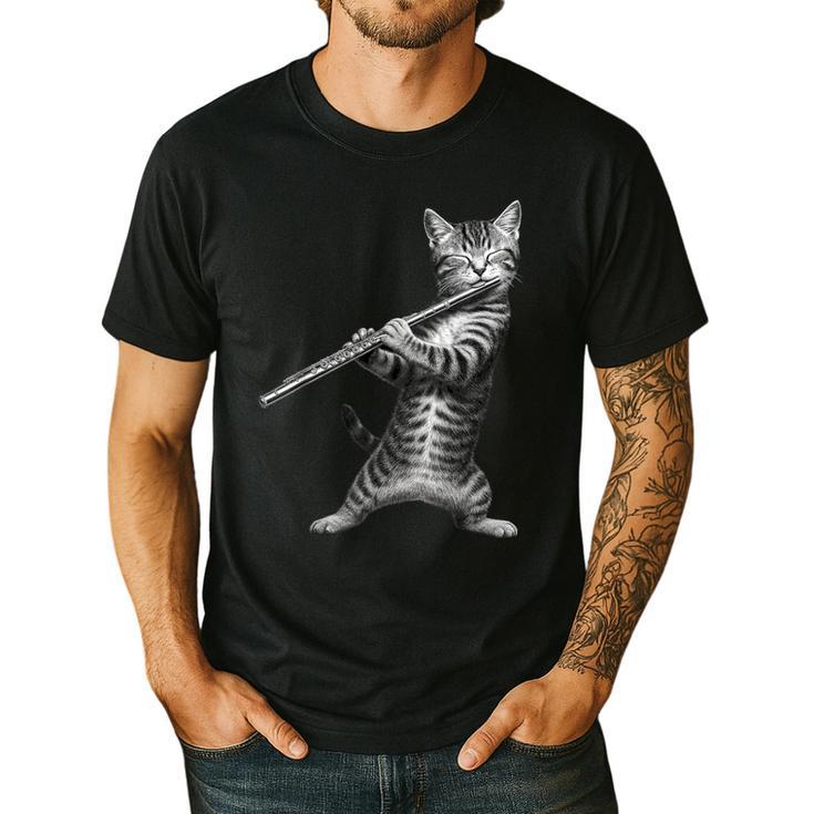 Cat Playing Flute For Cat Lover Cat Mom Cat Dad Men's Casual T-Shirt
