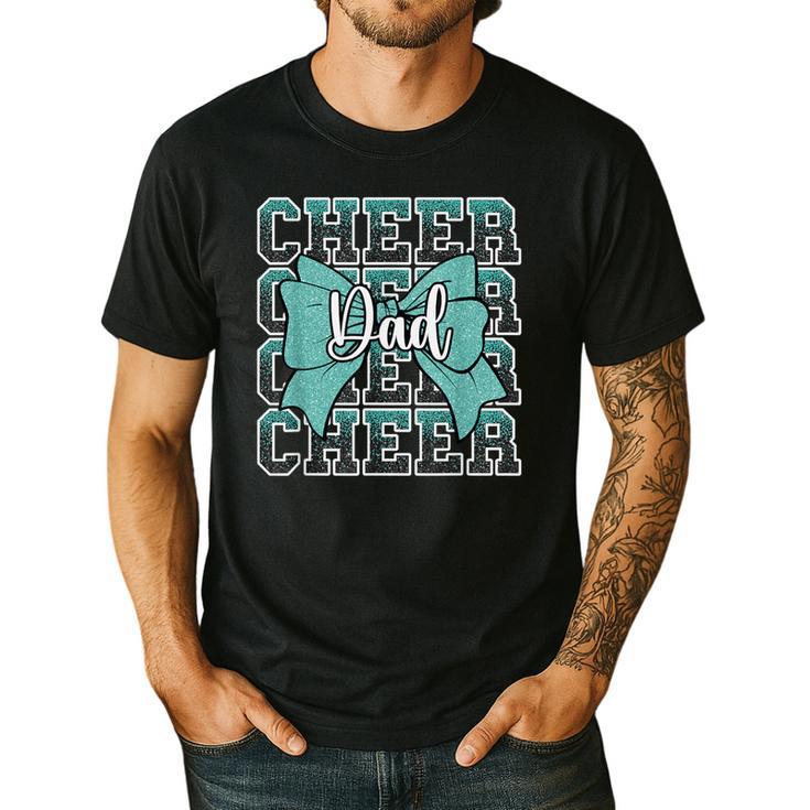 Cheer Dad Daddy Bow Sport Cheerleader Cheerleading Teal Blue Men's Casual T-Shirt