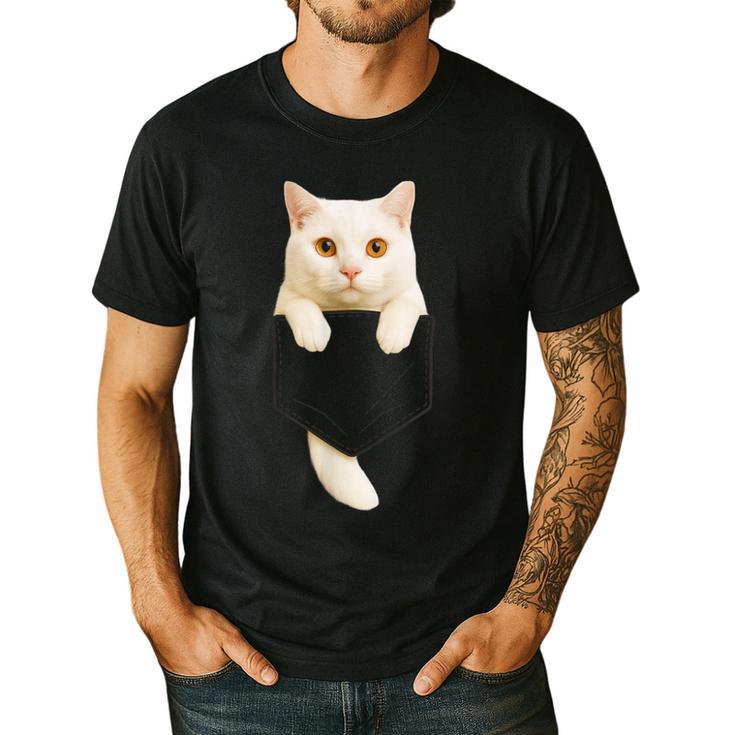 Cute Cat Pocket Cat Mom Cat Dad Cat Lover Men's Casual T-Shirt