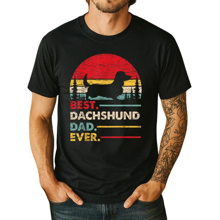 Dachshund Long Haired Best Dad Ever Dog Vintage Retro Men's Casual T-Shirt
