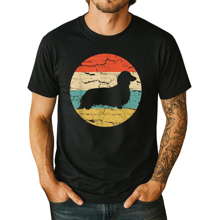 Dachshund Long Haired Dog Vintage Mom Dad Retro Men's Casual T-Shirt