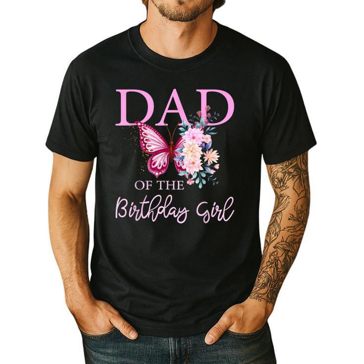 Dad 1st First Birthday Matching Family Butterfly Floral Men's Casual T-Shirt