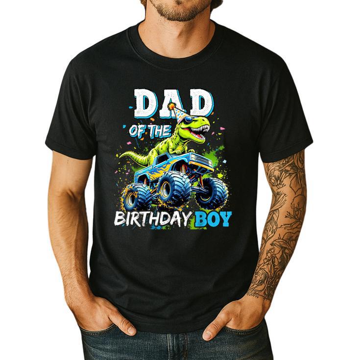 Dad Of The Birthday Boy Monster Truck Dinosaur Party T Rex Men's Casual T-Shirt