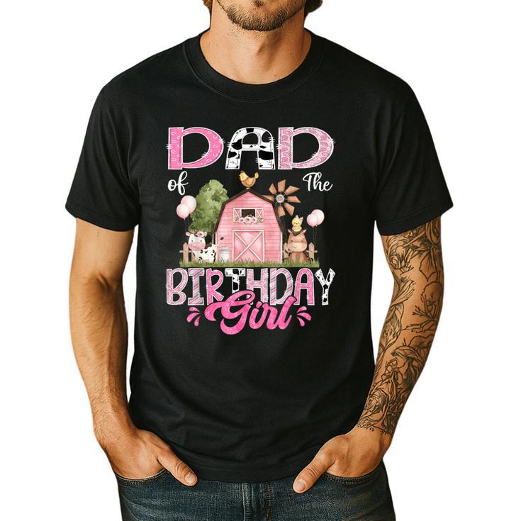 Dad Of The Birthday Girl 1St Birthday Pink Cow Farm Men's Casual T-Shirt