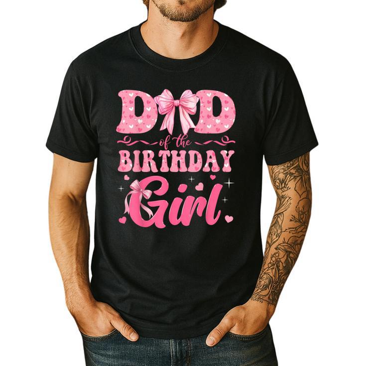 Dad Of The Birthday Girl Family Pink Coquette Bow Men's Casual T-Shirt