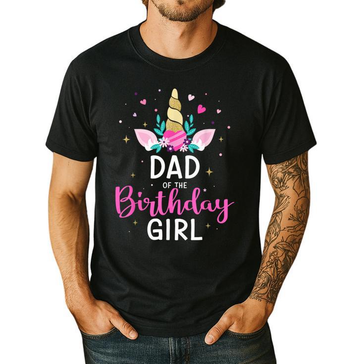 Dad Of The Birthday Girl Matching Family Unicorn Party Men's Casual T-Shirt