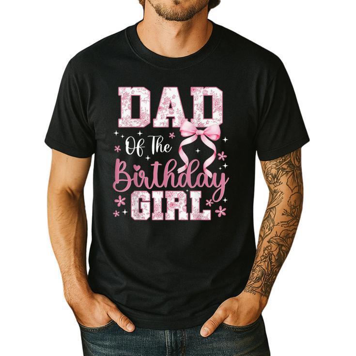Dad Of The Birthday Girl Pink Bow Flower Birthday Girl Men's Casual T-Shirt