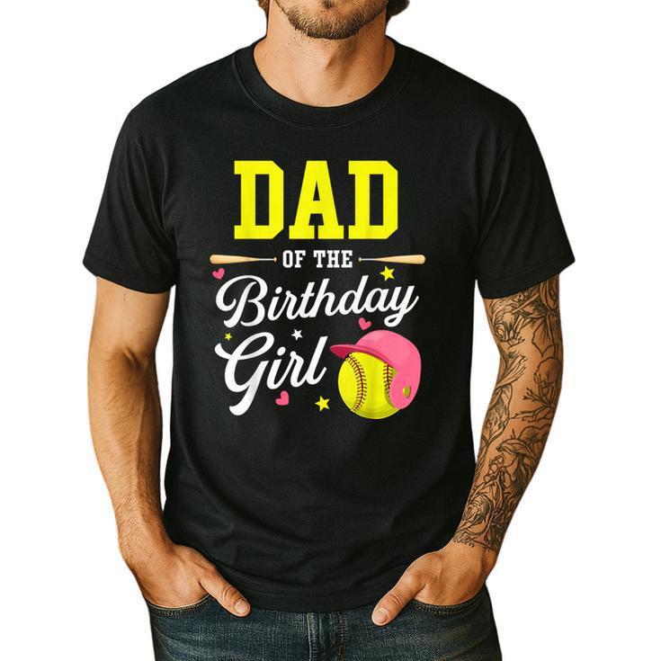Dad Of The Birthday Girl Softball Player Theme B-Day Daddy Men's Casual T-Shirt