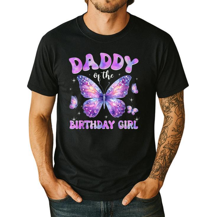 Dad Of The Birthday Girl Tie Dye Butterfly Birthday Family Men's Casual T-Shirt