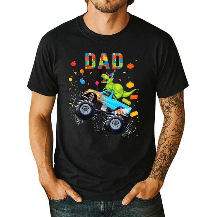 Dad Building Blocks Monster Truck Dinosaur Birthday Men's Casual T-Shirt