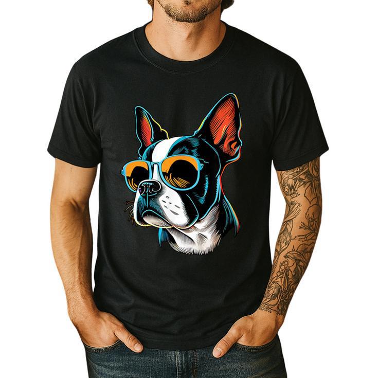 Dad Mom Cool Dog Sunglasses Boston Terrier Men's Casual T-Shirt