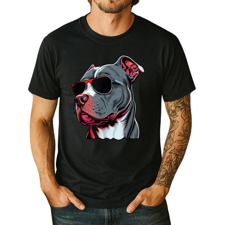 Dad Mom Cool Dog Sunglasses Pitbull Men's Casual T-Shirt