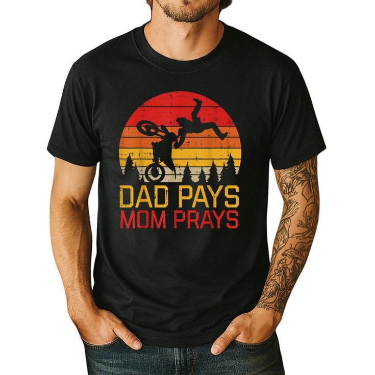 Dad Pays Mom Prays Dirt Bike Retro Motocross Boys Kids Men's Casual T-Shirt