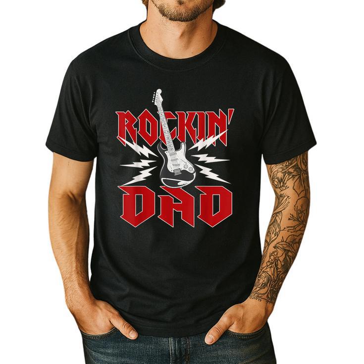 Dad Rockin One Birthday Family Matching Rock Guitar Men's Casual T-Shirt