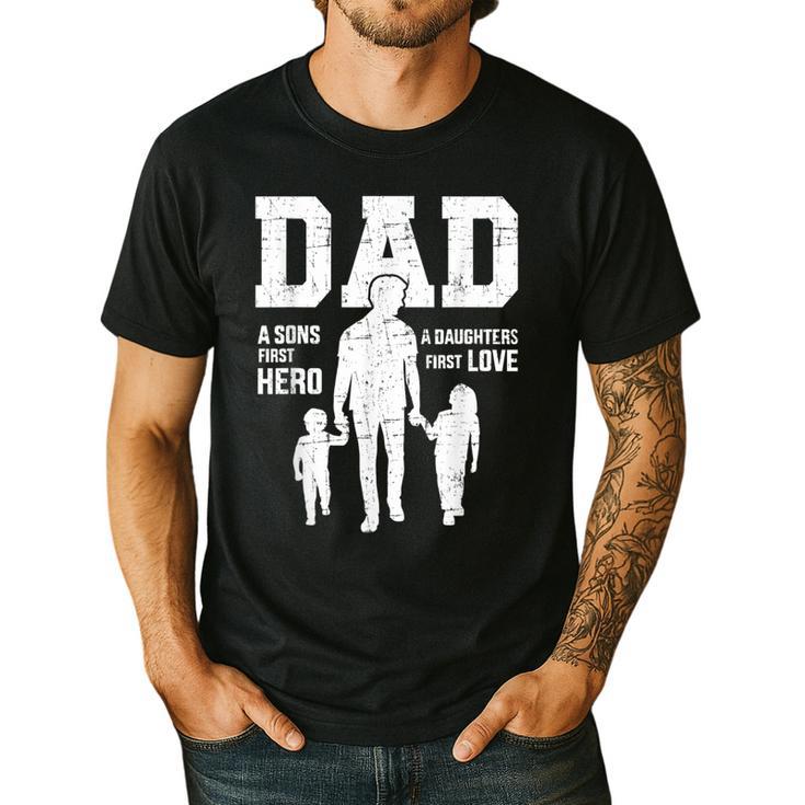 Dad Sons First Hero Daughter Love For Father's Day Men's Casual T-Shirt