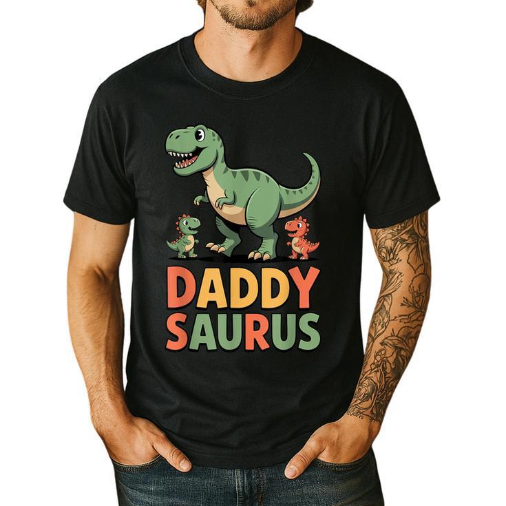 Daddy Saurus Dinosaur Dad Of Two Kids Dino Family Men's Casual T-Shirt