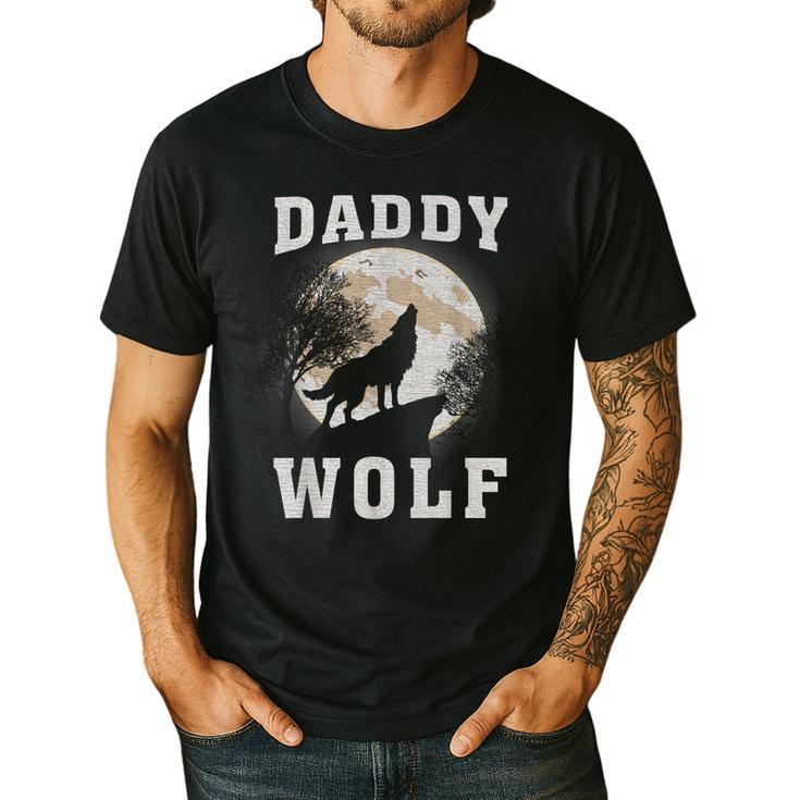 Daddy Wolf Wolves Dad Moon Fathers Day Men's Casual T-Shirt