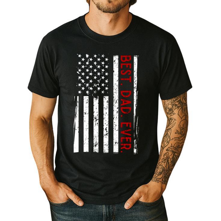Distressed US American Flag Father Shirt Best Dad Ever Men's Casual T-Shirt