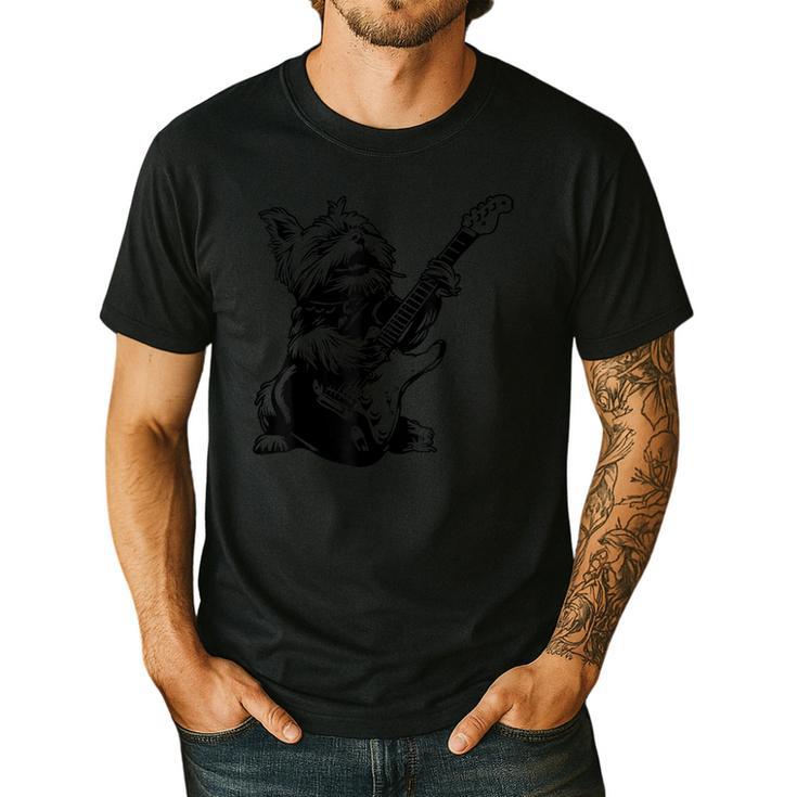 Dog Guitarist Guitar Yorkie Dad Mom For Men Women Men's Casual T-Shirt