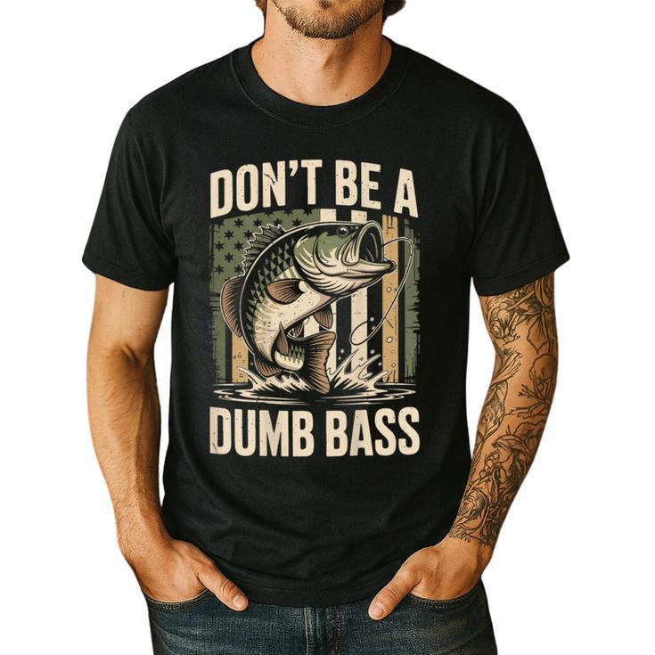 Don't Be A Dumb Bass Fish Camo American Flag Dad Jokes Men's Casual T-Shirt