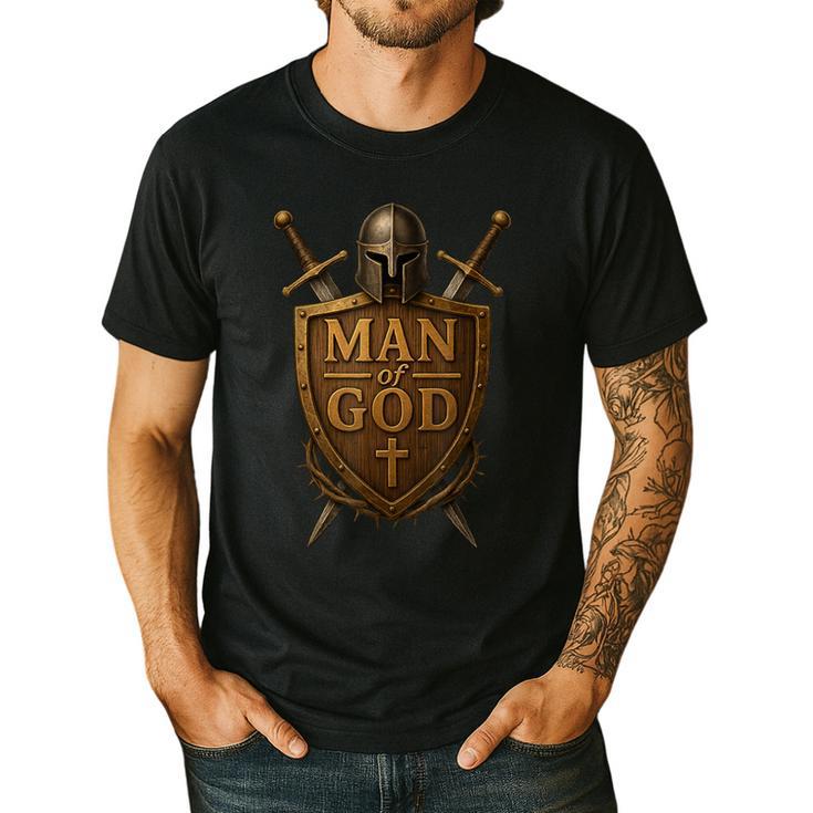 Faithful Warrior Man Of God Christian Men Knight Armor Dad Men's Casual T-Shirt