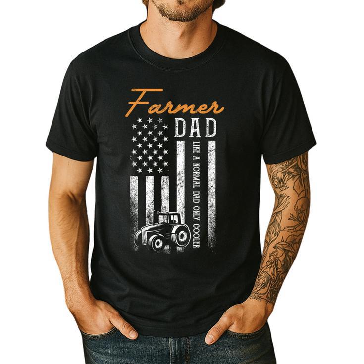 Farmer Dad Like A Normal Dad Only Cooler USA Flag Farming Men's Casual T-Shirt