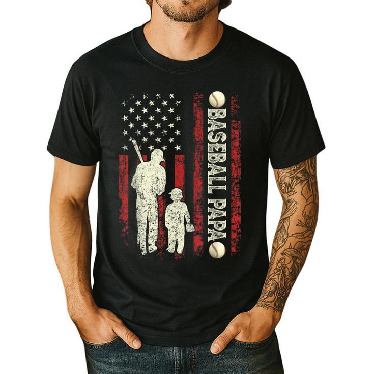 Father's Day Baseball Papa USA Flag Dad Men Baseball Men's Casual T-Shirt