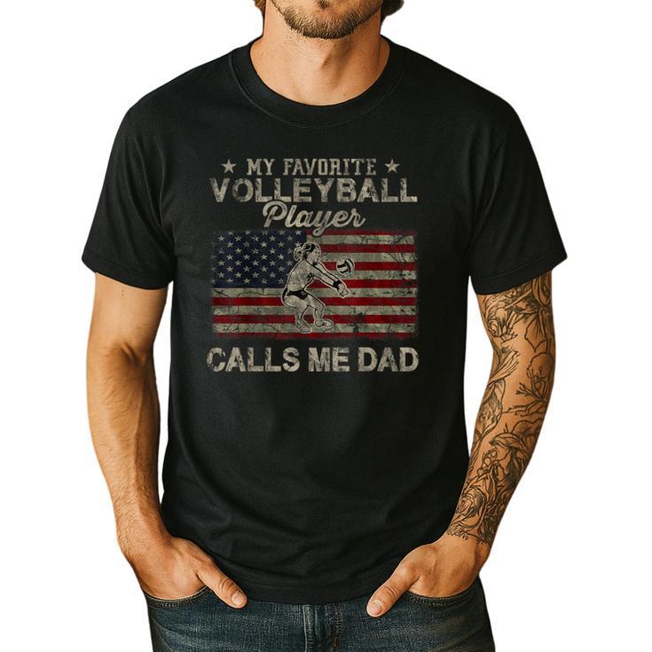 My Favorite Volleyball Player Calls Me Dad USA Flag Men's Casual T-Shirt