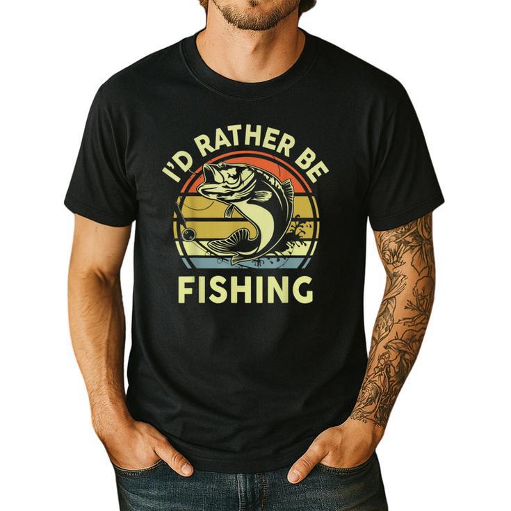 Fishing I'd Rather Be Fishing Bass Fish Dad Jokes Men's Casual T-Shirt