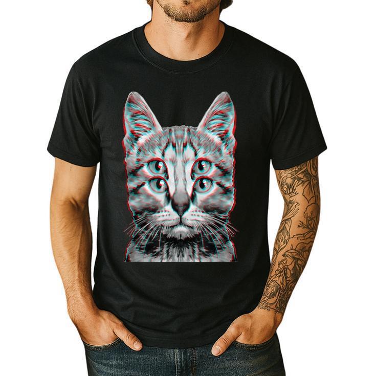 Glitch Weird Cat Kitten Optical Illusion Cat Mom Dad Men's Casual T-Shirt
