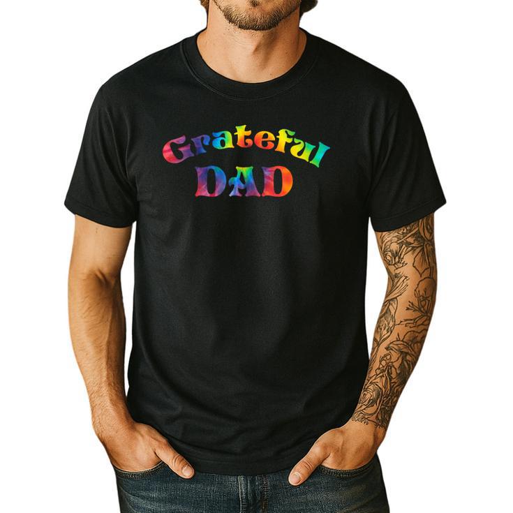 Grateful Dad Fathers Day Tie Dye Letters Shirt For Dads Men's Casual T-Shirt
