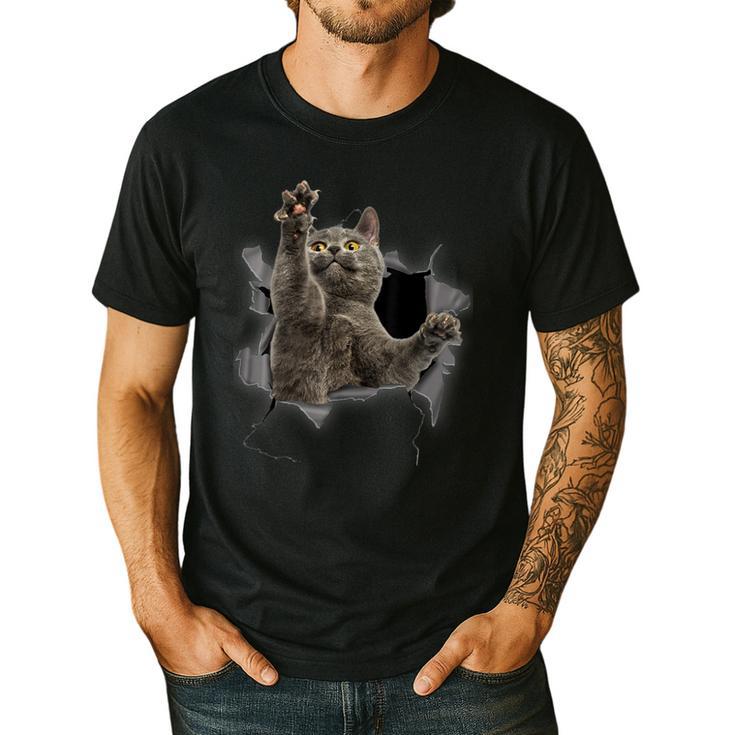 Grey Cat Torn Cloth Cat Dad Cat Mom Cat Lover Men's Casual T-Shirt
