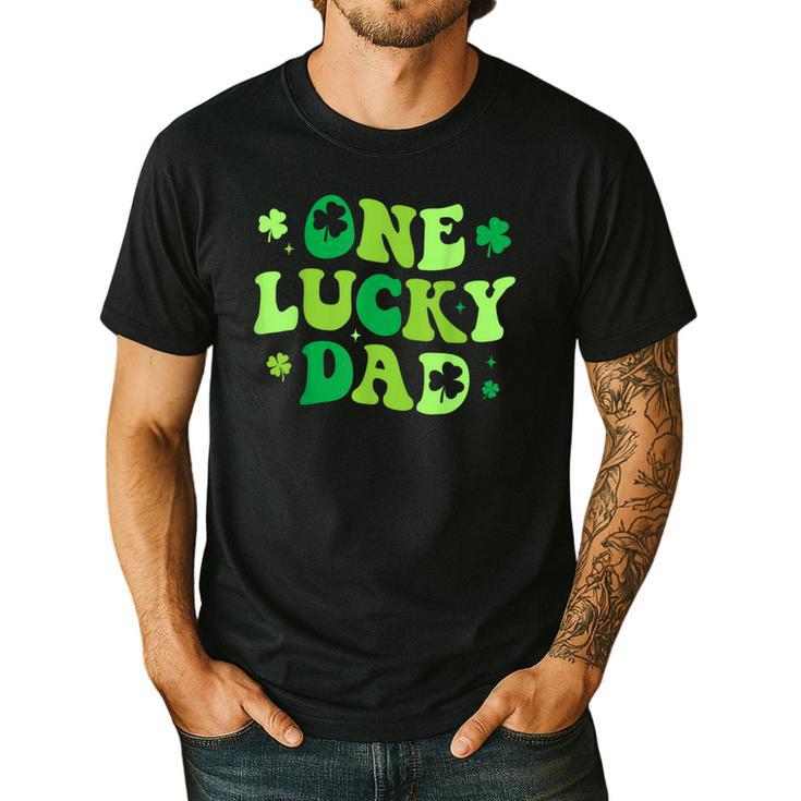 Groovy St Patrick's Day Apparel One Lucky Dad Shirt  Small Modern Groovy St Patrick's Day Shirt Men's Casual T-Shirt