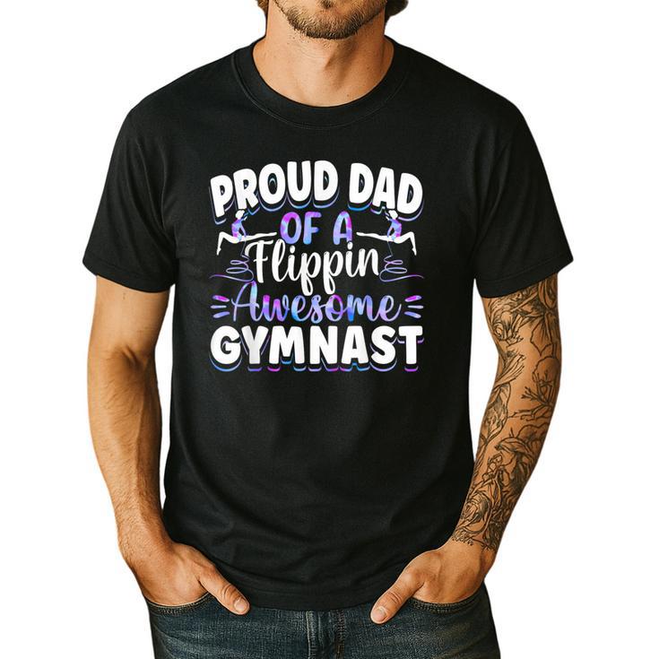 Gymnastics Watercolor Proud Dad Of A Flippin Awesome Gymnast Men's Casual T-Shirt