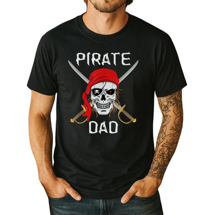 Halloween Pirate Skull Apparel Pirate Dad  V-Neck Short Sleeve Cotton 100 T-Shirt Small Men's Casual T-Shirt