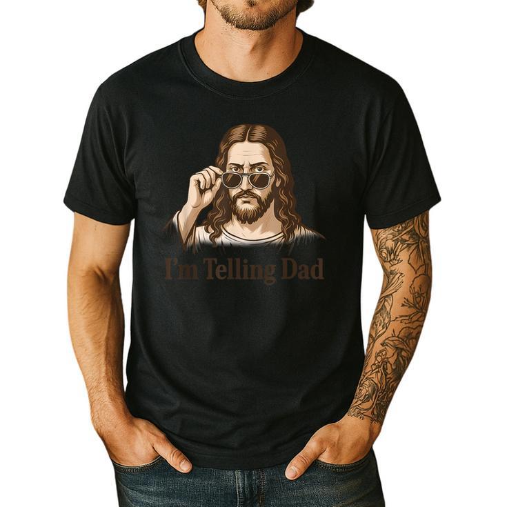 I'm Telling Dad Jesus Wearing Sunglasses Christian Fathers Men's Casual T-Shirt