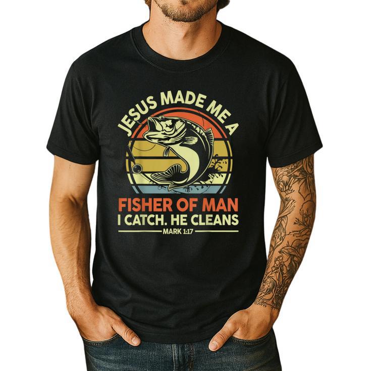 Jesus Made Fisher Man Christian Fishing Bass Fish Dad Men's Casual T-Shirt