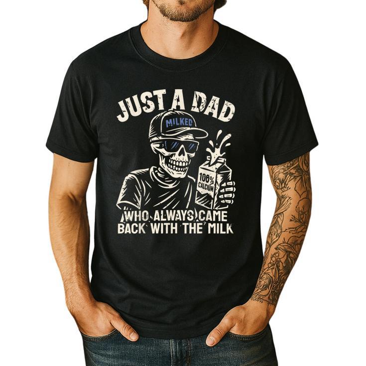 Just A Dad Who Always Came Back With The Milk Shirt Skeleton Men's Casual T-Shirt