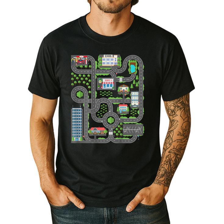 Kid Play Cars On Dad Back Race Track Mat Fathers Day Men's Casual T-Shirt