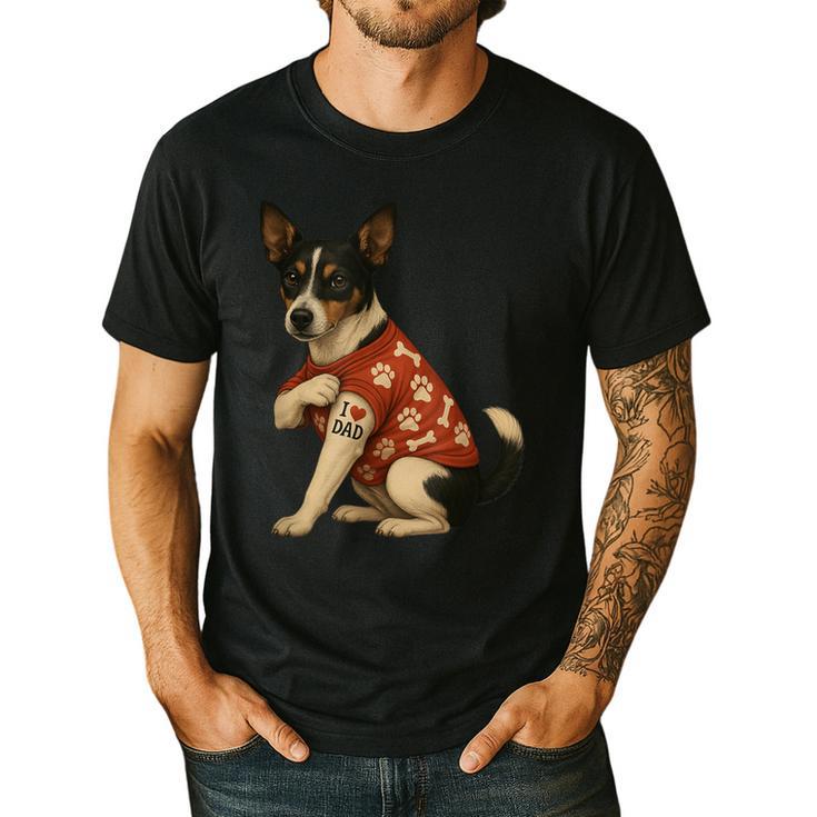 I Love Dad Tattoo Rat Terrier Dad Men's Casual T-Shirt