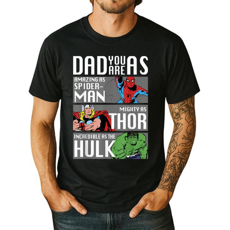 Marvel Father's Day Spider-Man Thor Hulk Dad Attributes Men's Casual T-Shirt