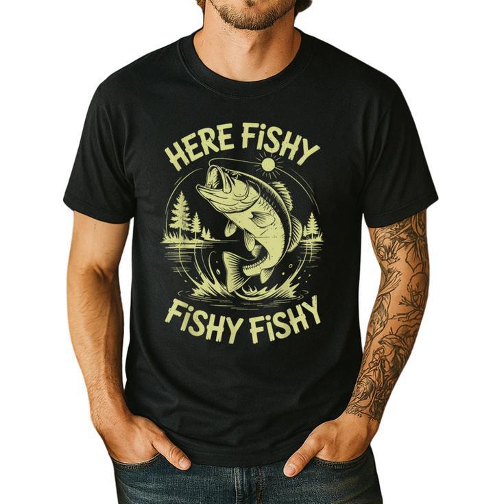 Men Here-Fishy Bass Fish Dad Fishing From Daughter Son Men's Casual T-Shirt