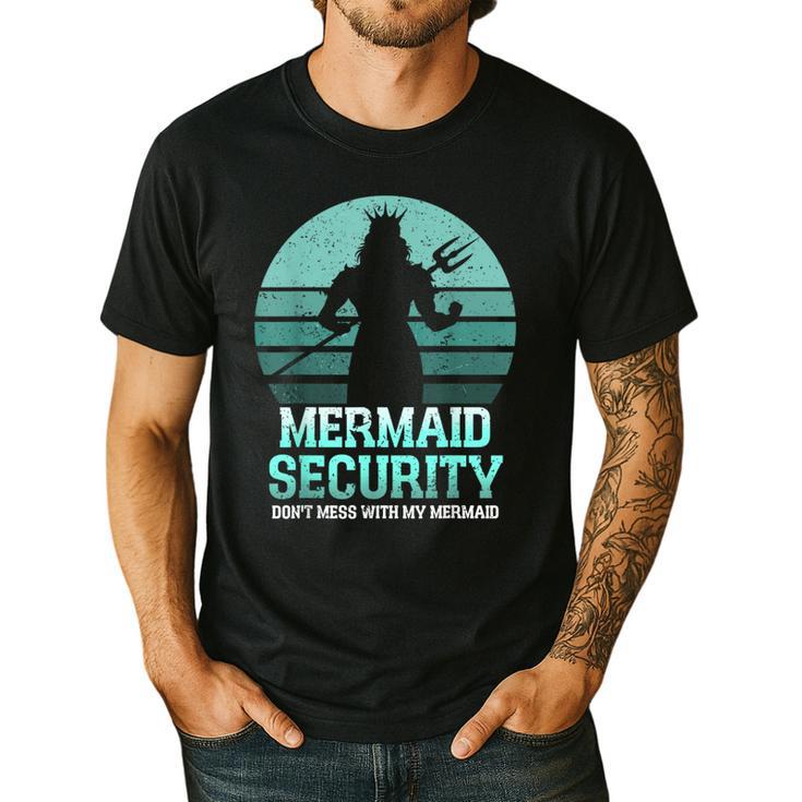 Mermaid Security Vintage Birthday Party Dad Father Day Men's Casual T-Shirt