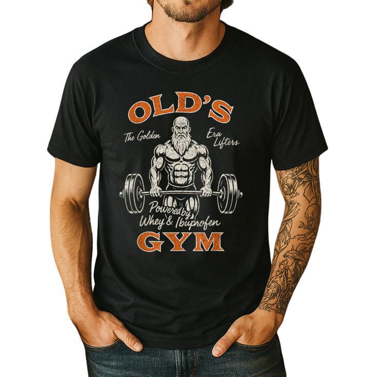 Old's Gym Logo Workout Dad Grandpa Weightlifting Old Men Gym Men's Casual T-Shirt