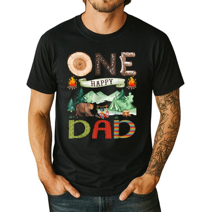 One Happy Dad Camper 1st Birthday Boy Camping Bear Men's Casual T-Shirt