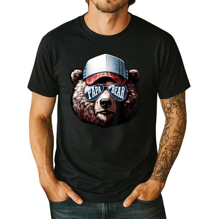 Papa Bear Face Cool Dad Style Retro Fathers Day Daddy Bear Men's Casual T-Shirt