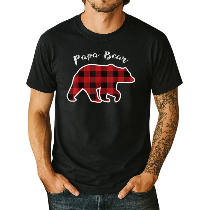 PAPA Bear Men Red Plaid Christmas Pajama Family Dad Small Men's Casual T-Shirt