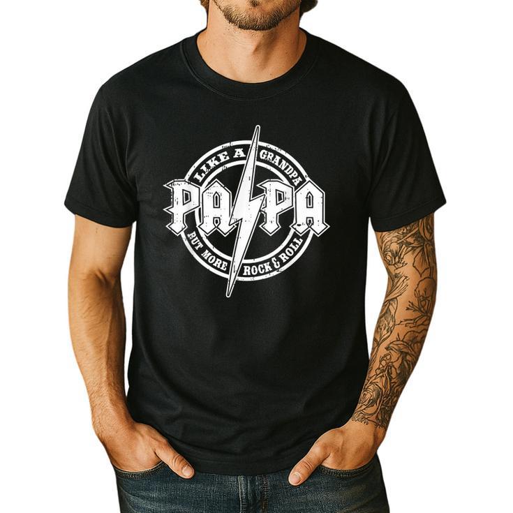 Papa Like A Grandpa Fathers Day Rocker Dad Rock Music Men Men's Casual T-Shirt